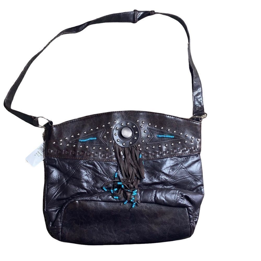 Boho Western Fringe Crossbody Bag with Turquoise Beads